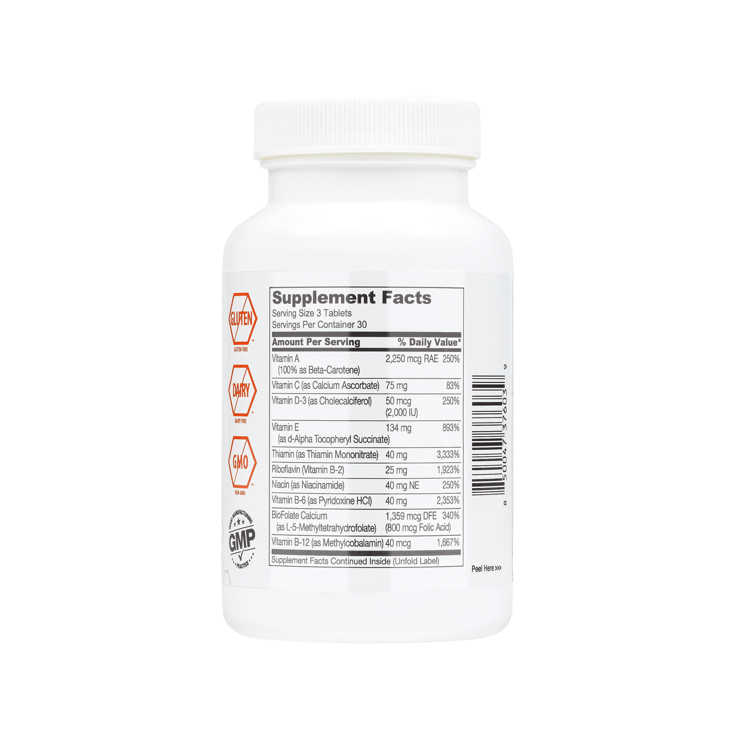 Supplement bottle with label showing &