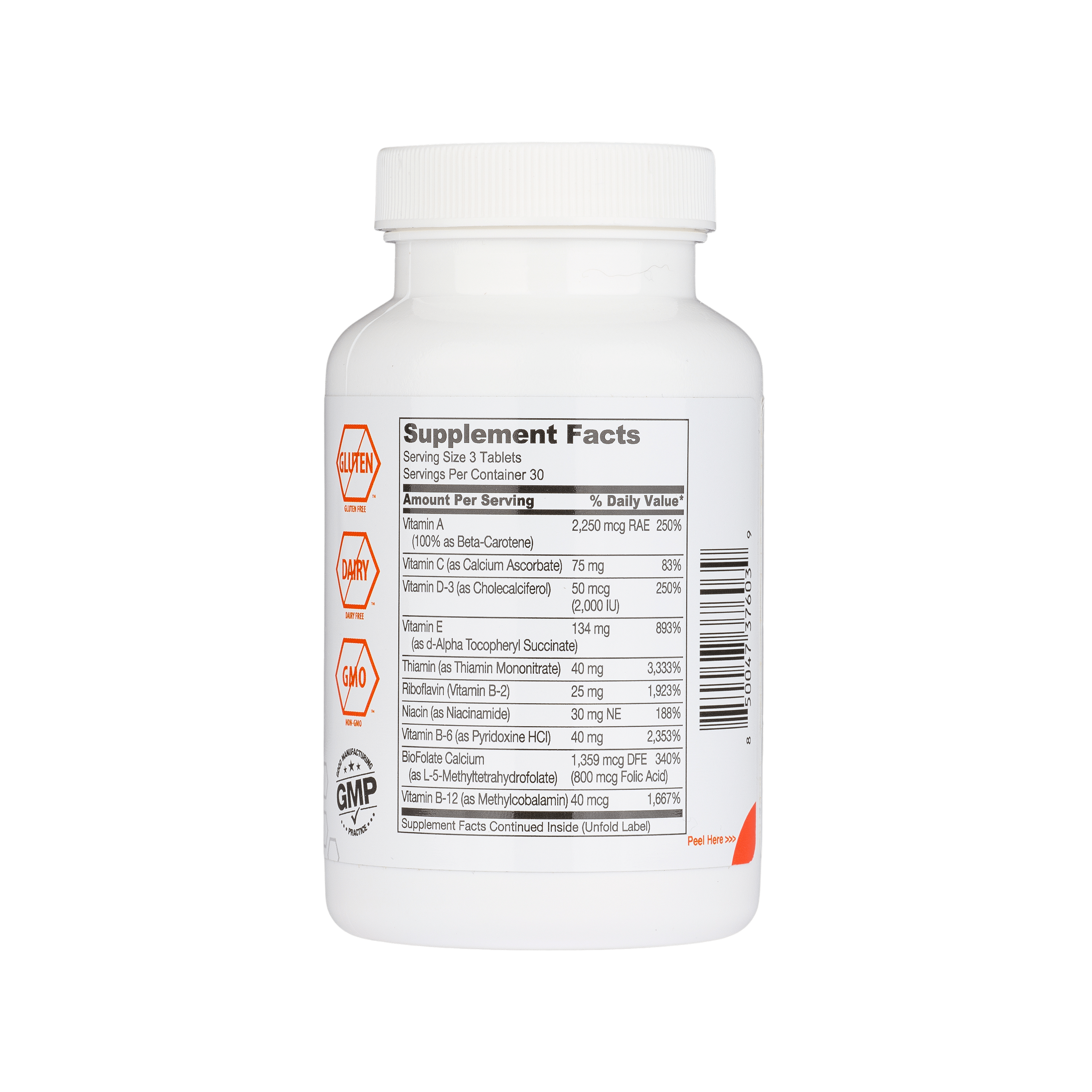 Supplement bottle with label showing &