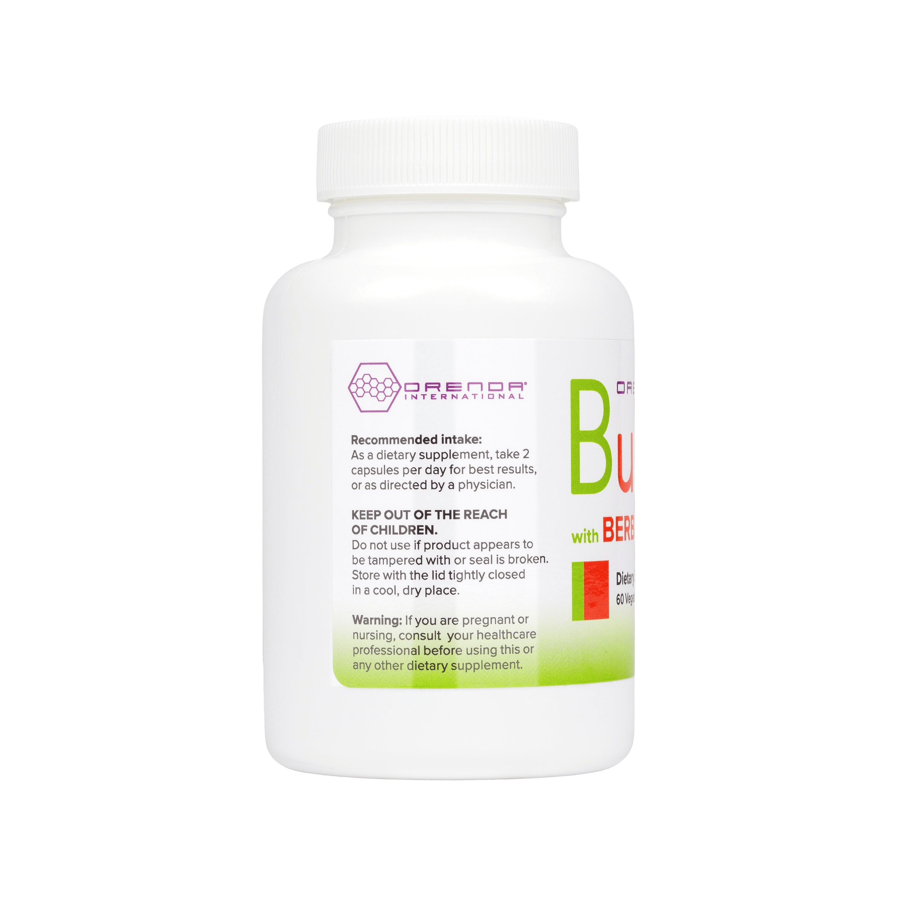 Supplement bottle with label on a white background