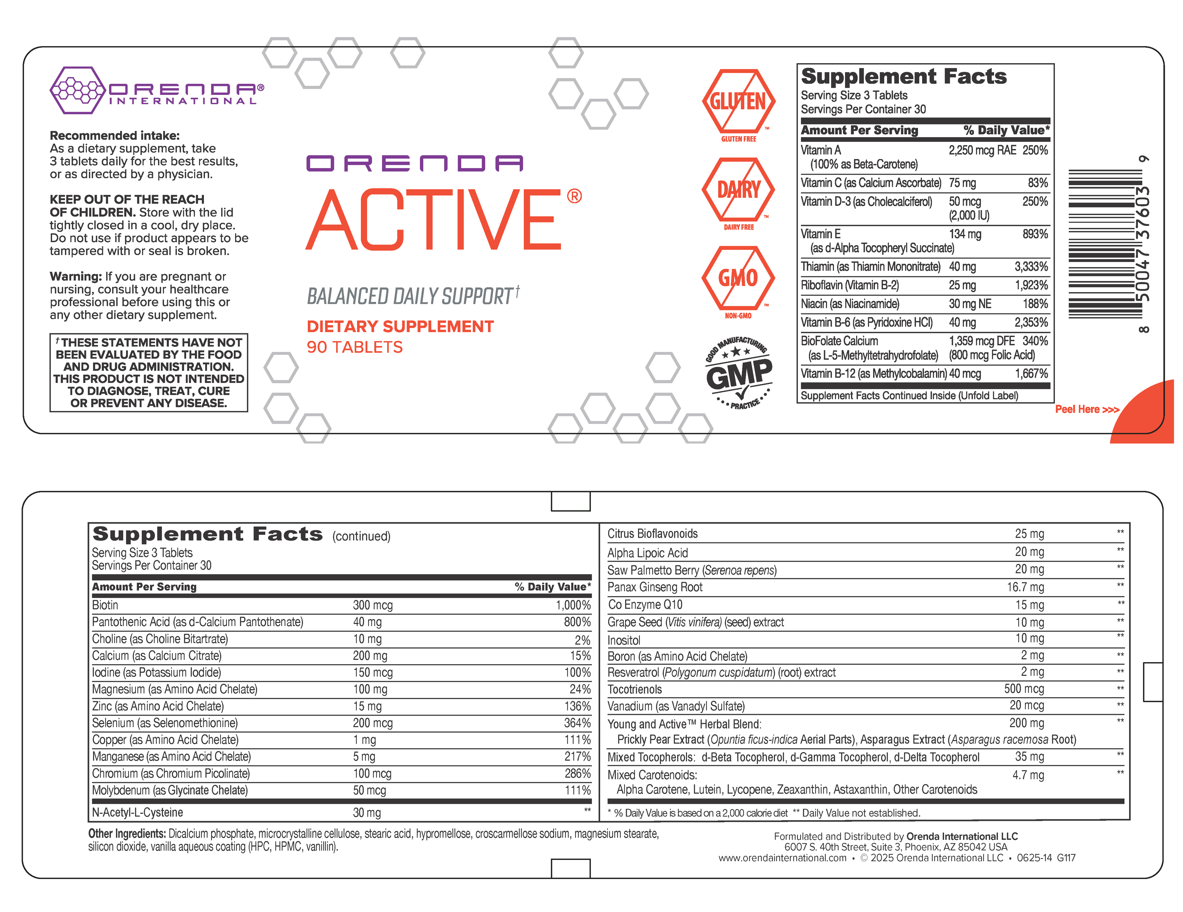 Supplement facts label showing &
