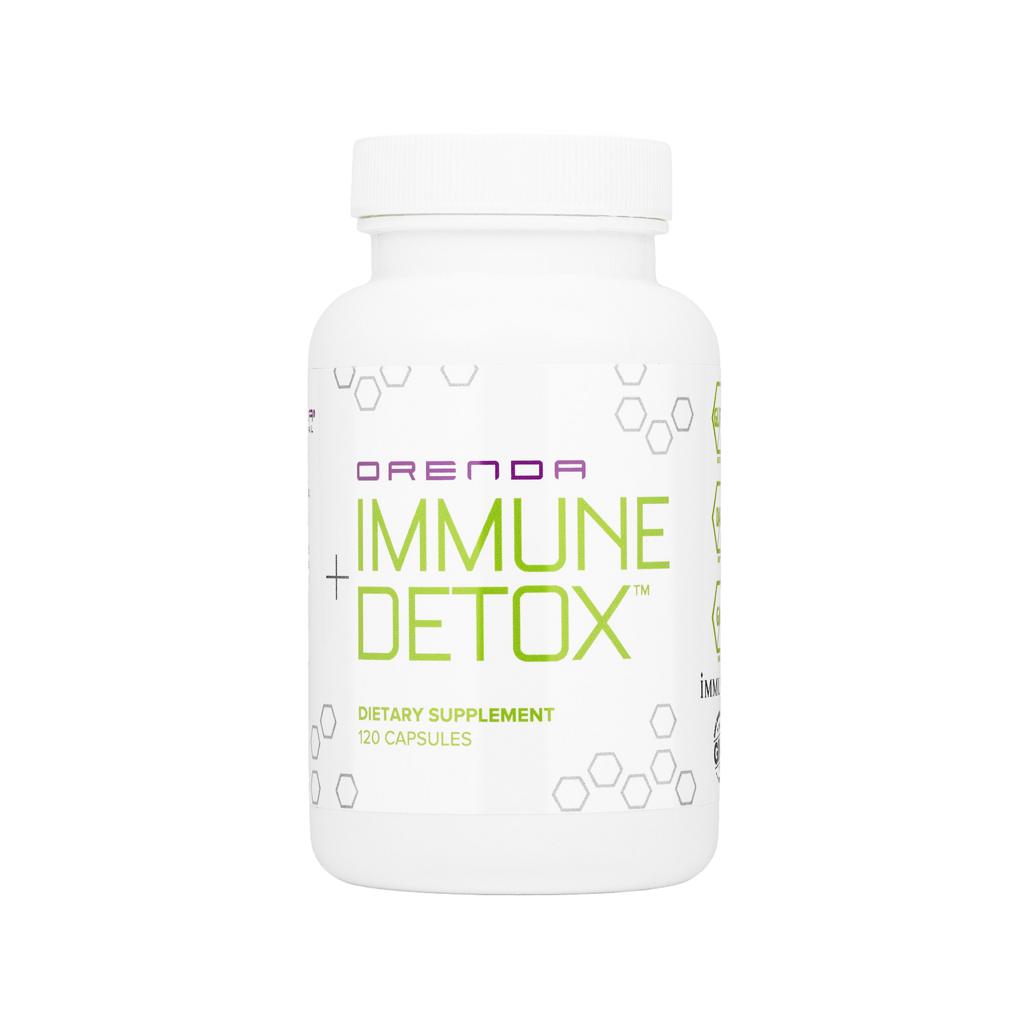 Orenda Immune + Detox dietary supplement bottle on a white background