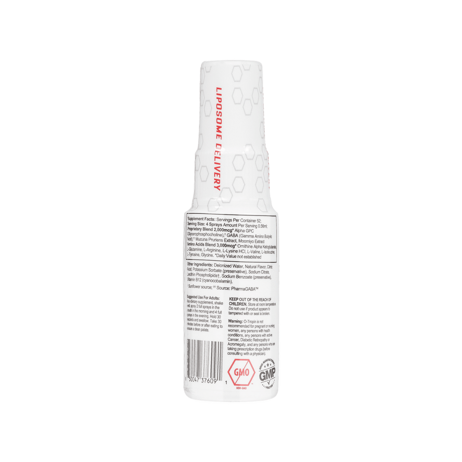 White bottle with Supplement facts on a white background