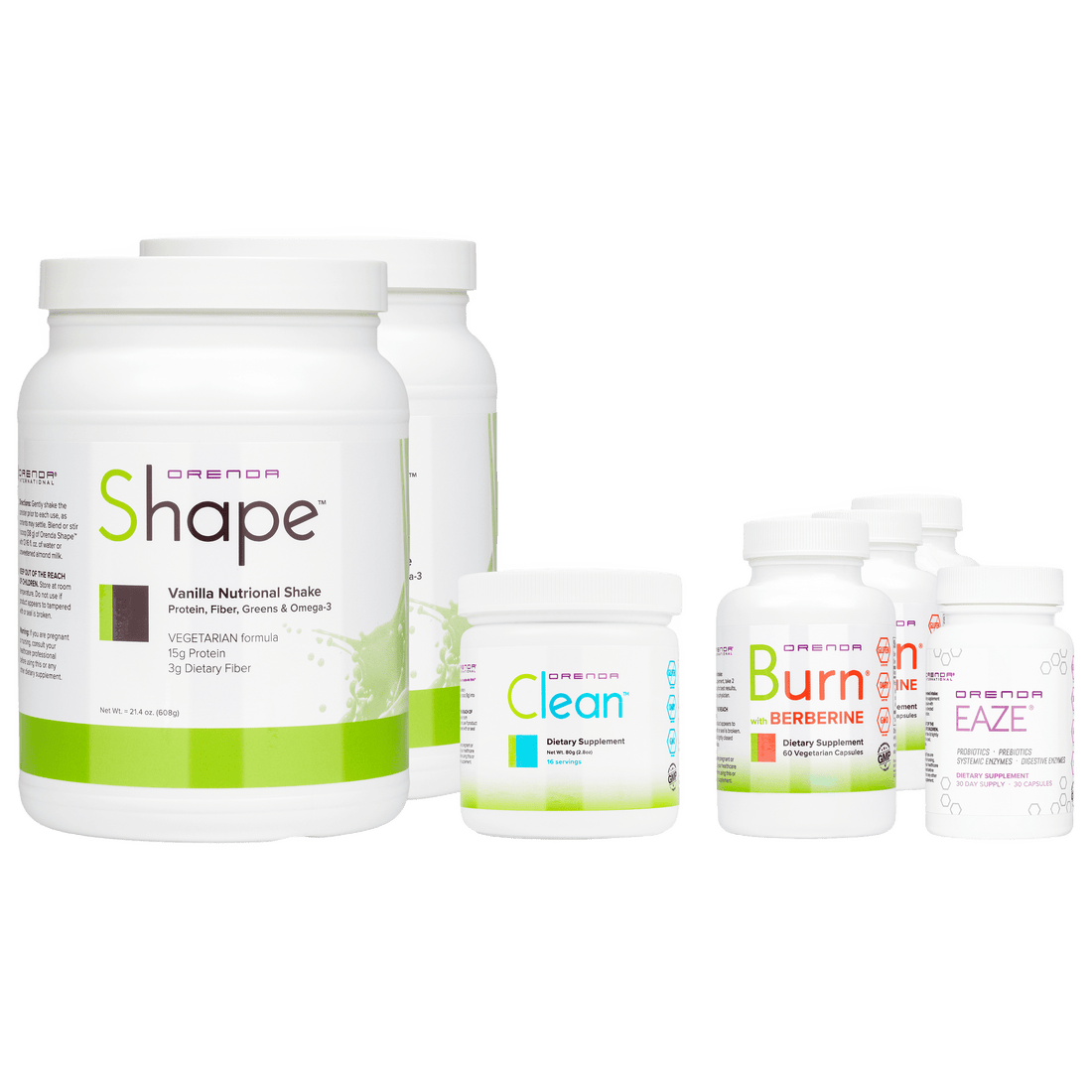 Orenda Collection of dietary supplement containers including &
