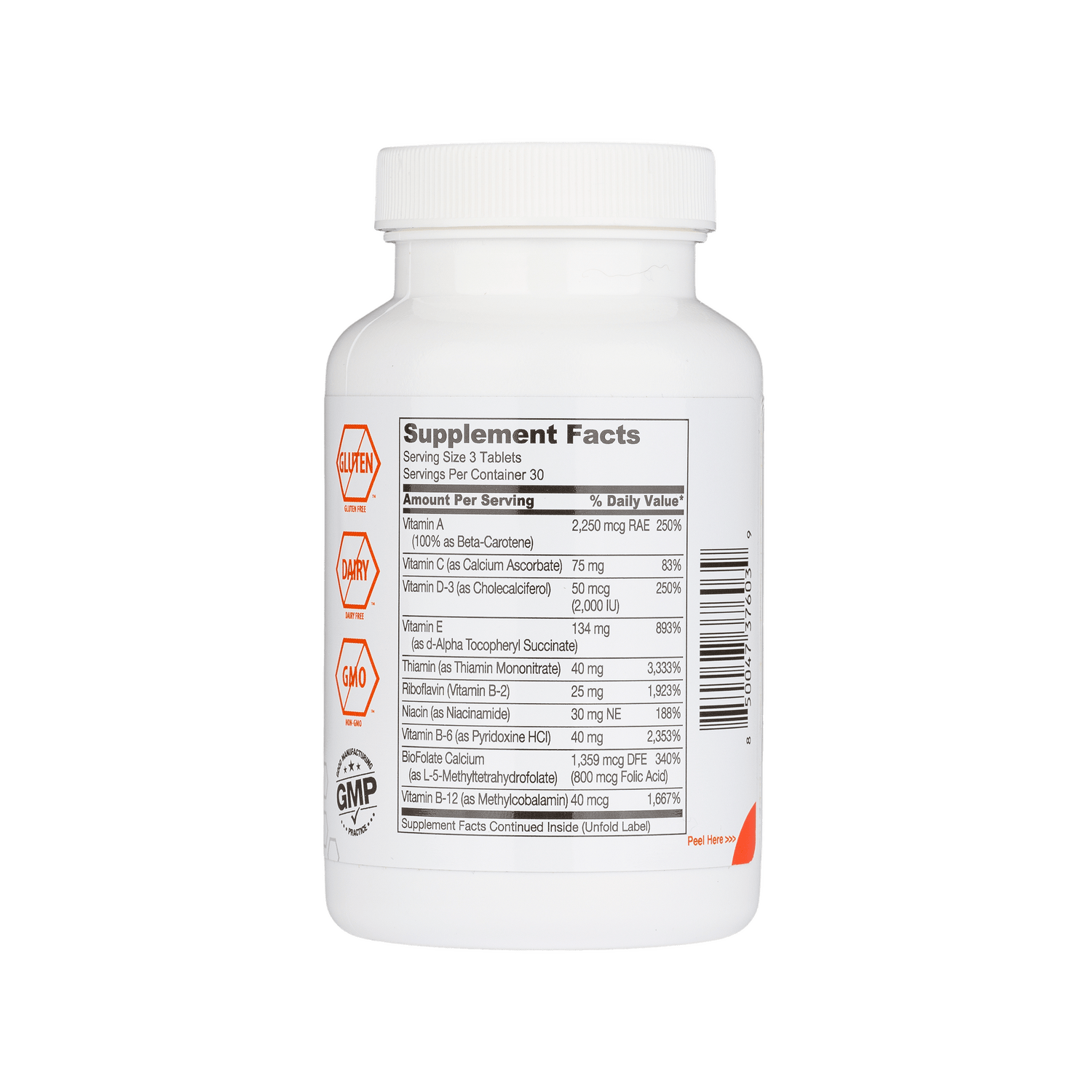 Supplement bottle with label showing &