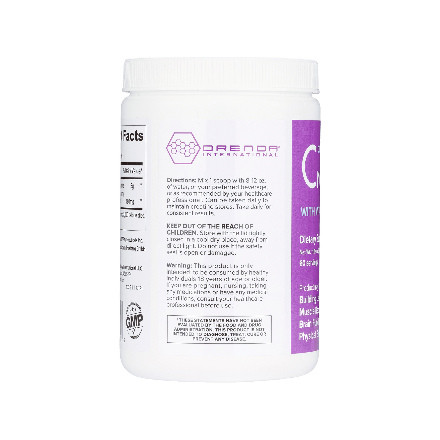 Supplement bottle with direction on label on a white background