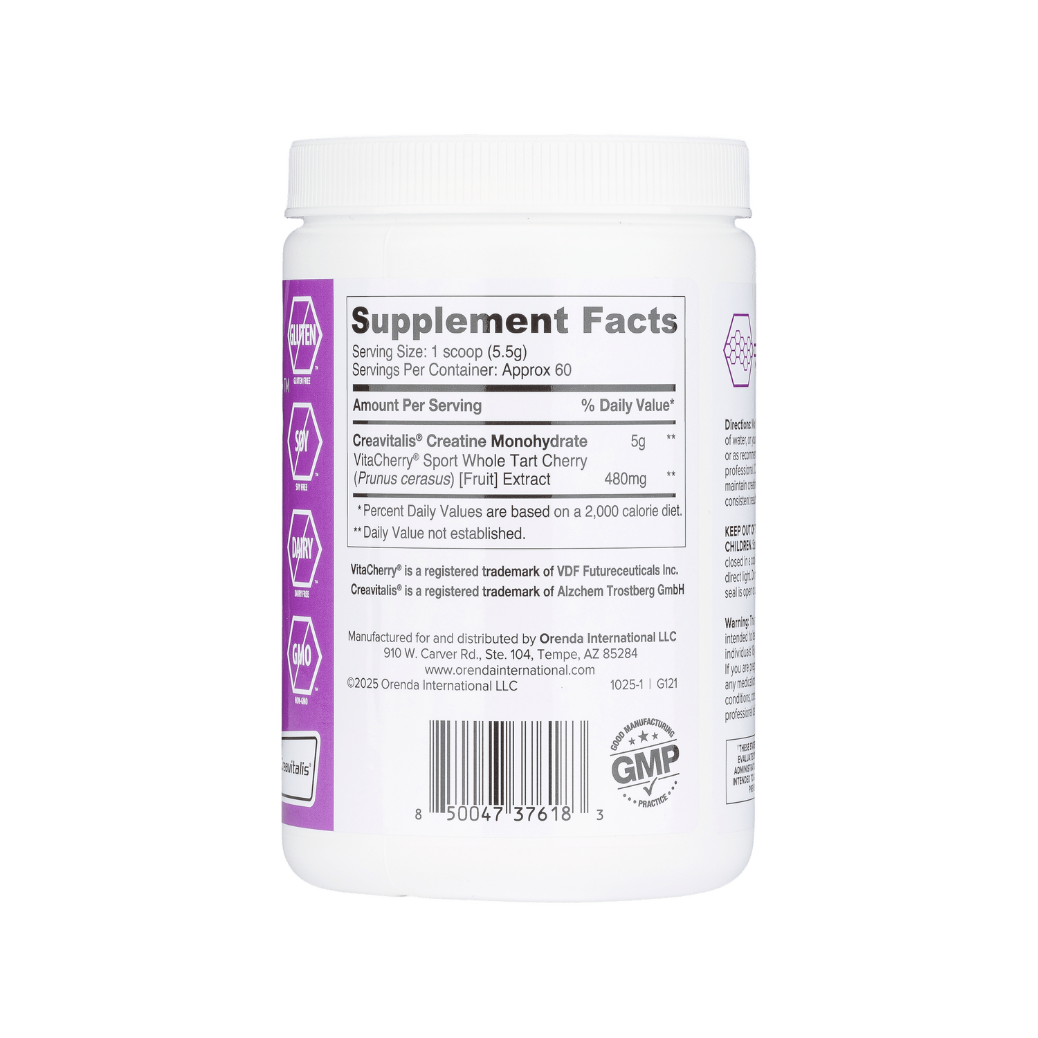 Supplement bottle with label showing &