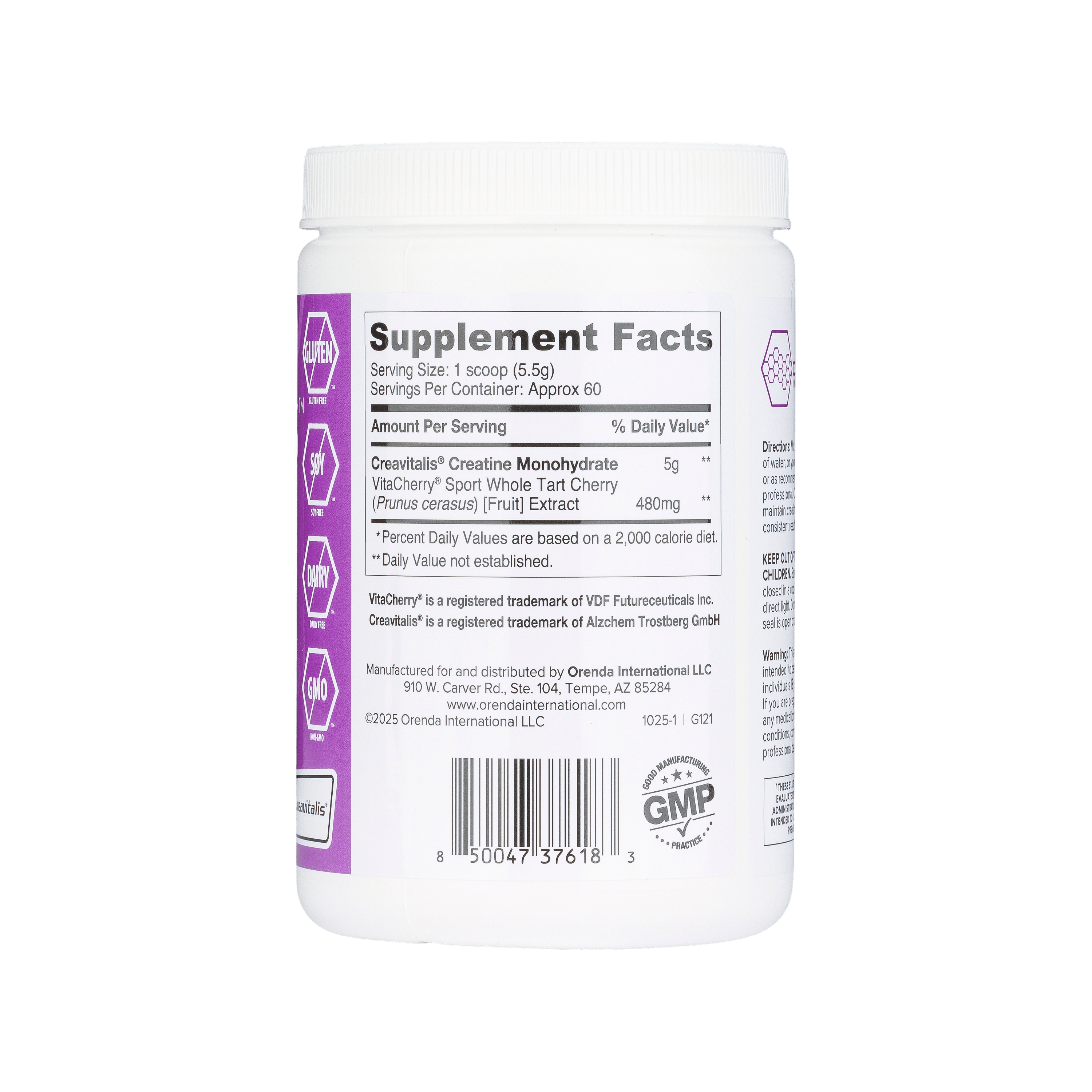 Supplement bottle with label showing &