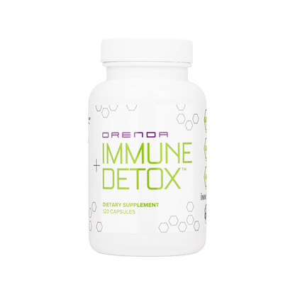 Orenda Immune + Detox dietary supplement bottle on a white background