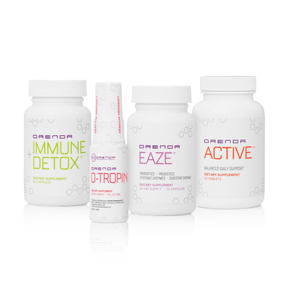 Four Orenda dietary supplement bottles that combine for the &