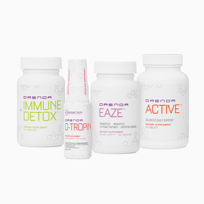 Four Orenda dietary supplement bottles that combine for the &