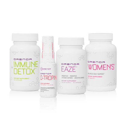 Four Orenda dietary supplement bottles that combine for the &