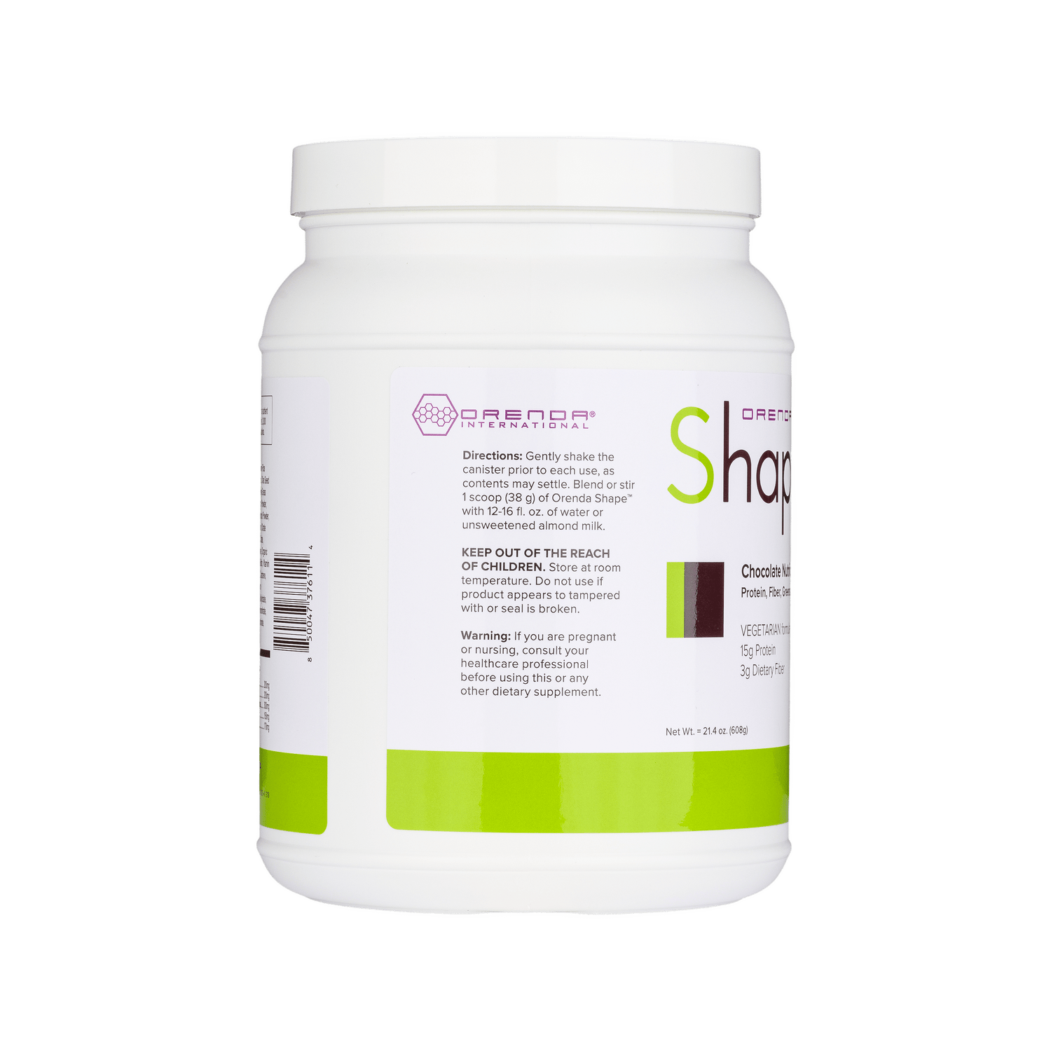 White supplement container with directions on label on a white background