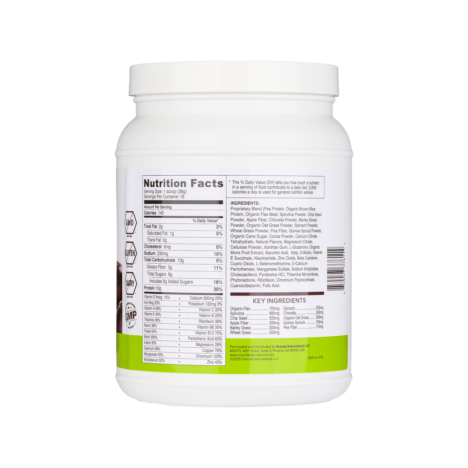 White supplement container with nutrition facts label on a white background