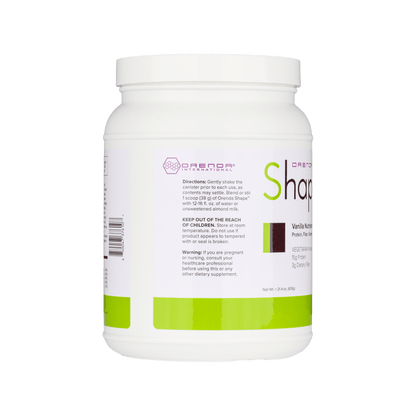 White supplement container with directions on label on a white background