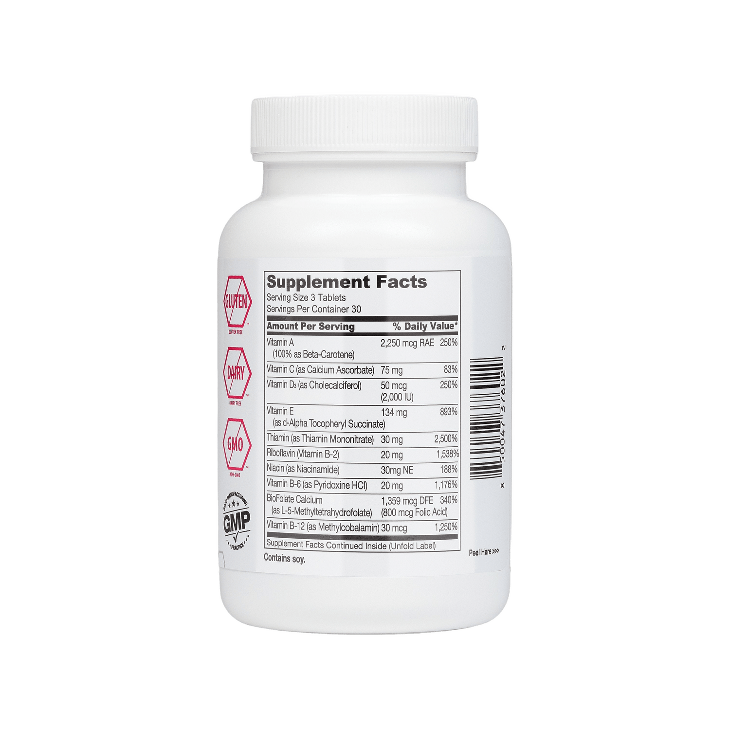 Supplement bottle with supplement facts label on a white background